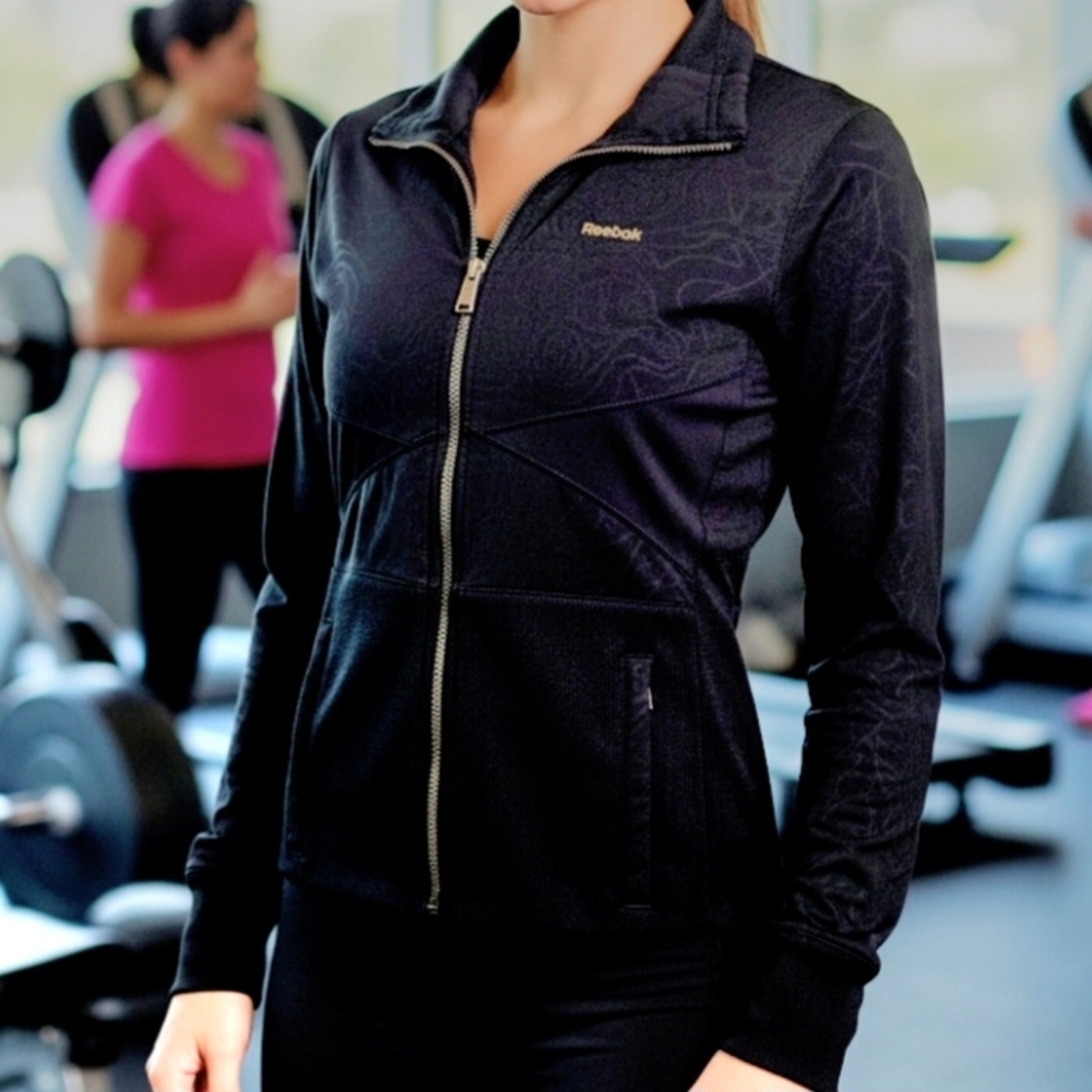 Reebok Black Activewear/Training/Gym Zip-Up Sweater - Size S